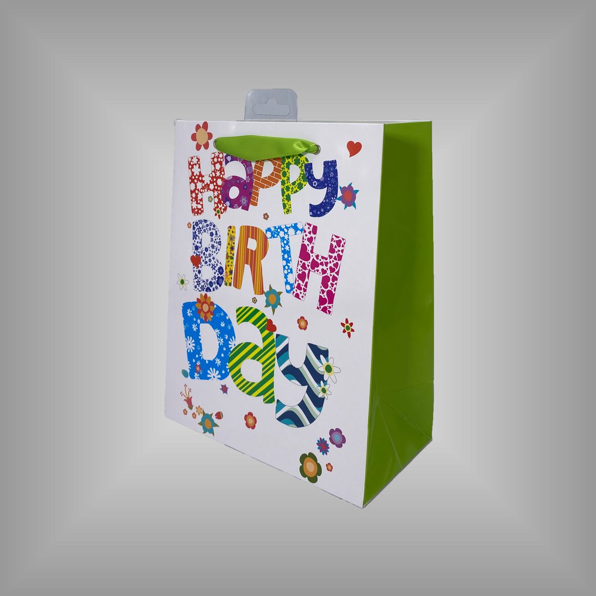 12 Papierlacktaschen "Happy Birthday" mit Kordelgriff