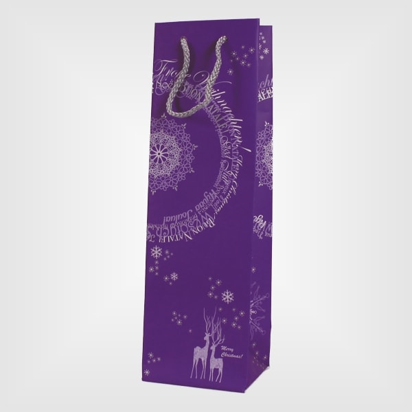 12 Papierlacktaschen lila "Frohe Weihnachten" mit Kordelgriff